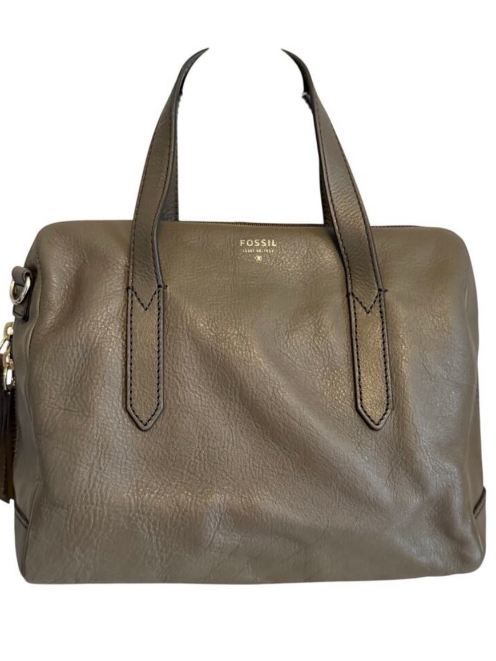 Fossil Sydney Satchel Bag Gray Taupe Leather Classic Minimalist Professional